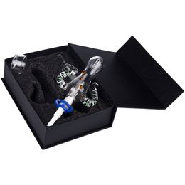 Headshop888 NC006 Smoking Pipe Dab Rig Glass Bong Gift Box 14mm 19mm Titanium Ceramic Nail Clip Wax Dish Dab Nail Double Ox Horn Style Bubbler Bongs