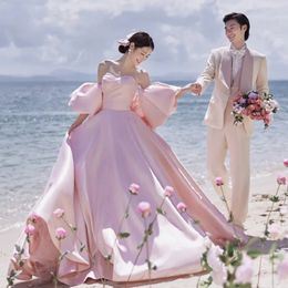 Stunningbride 2024 lindos vestidos de casamento rosa frisado tule varredura trem mancha luxo plus size ocidental vestidos de baile nupcial