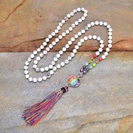 Pendant Necklaces Rainbow Natural Stones Chakra Heart-shaped Om Charm Tassel Necklace Women 108 Mala Rosary Knotted Jewelry323d