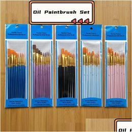 Painting Supplies Oil Paintbrush Set Round Flat Pointed Tip Nylon Hair Artist Acrylic Paints Brushes For Oils Watercolor Watercolors Dhxe3