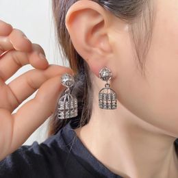 Stud Earrings Zirconia Pearl Hollow Bird Cage For Women Fashion Jewellery Light Luxury Minimalist Accessories