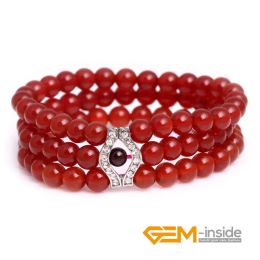 Alloy 6mm 7mm Natural Red Dark Agates 4mm Garnet Stone Beads Elastic Bracelet Jewellery For Women Girl Xmas Gifts