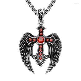 Pendant Necklaces MIQIAO Stainless Steel Titanium Red Zircon Gothic Eagle Vintage Collar Chains Necklace For Men Women Jewelry Gif343r