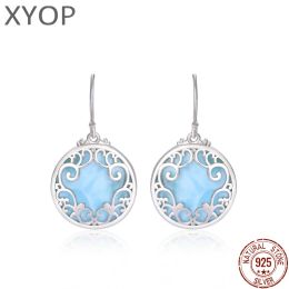 Earrings Fashion Eardrop Flower 925 Sterling Silver CZ Jewellery Gift Classic Natural Precious Larimar Earrings for Women