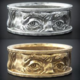 Creative Unusual Face Jewelry Carving Gaze Both Eyes Golden Rings Size 7-12 Men And Women Charm Halloween Gifts MENGYI Cluster2942