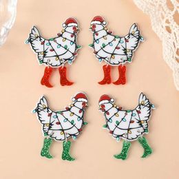 Charms 10Pcs Creative Christmas Chicken Acrylic For Women Earring Necklace Bracelet Bag Jewellery DIY Making