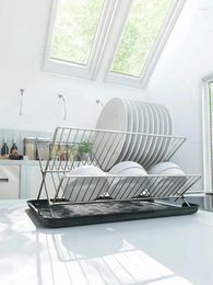 Kitchen Storage Household X Foldable Dish Rack Double Large Drainer Countertop Oraganizer With Catch Pan Stainelss Steel