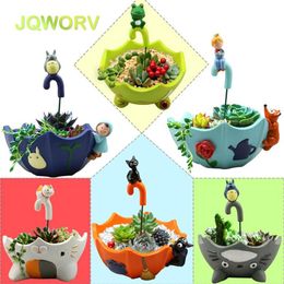 9-Style Cartoon Cute totoro flower pot farmhouse decor Resin Creative Crafts planters Home office garden succulent plant pot T251N