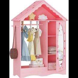 Kids Dress Up Storage with Mirror Wardrobe Closet Armoire for Little Girls 240125