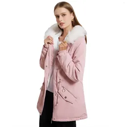 Women's Down EU Size Pink Black With Fur Hat Thick Warm Fashion Winter Zip Up Jacket For 2024 Bomber Cargo Coat Padded Oversize Parka