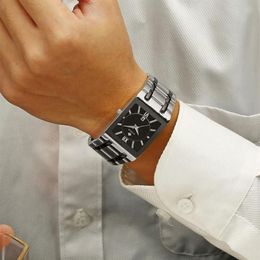 Wristwatches Men Watches WWOOR Fashion Top White Square Waterproof Quartz Wristwatch Stainless Steel Date Clock Montre Homme283Z