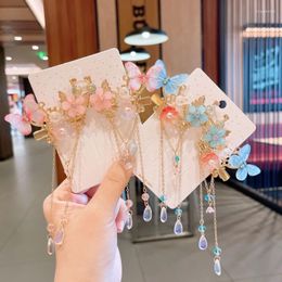 Hair Clips IHUES Chinoiserie Headdress Suit Children Hairpin Transparent Flower Clip Step Shaking Tassel Butterfly Ornament