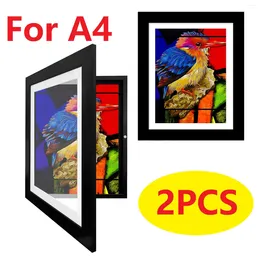 Frames 2PCS Wooden Art Picture Frame For 150 Pictures - A4 Front Opening Changeable Po Display Kids Children Artwork Drawing