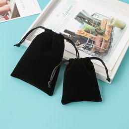 Jewelry 50Pcs Customize Logo Black Jewelry Pouches Velvet Drawstring Luxury Small Jewelry Party Wedding Gift Packaging bag For Rings