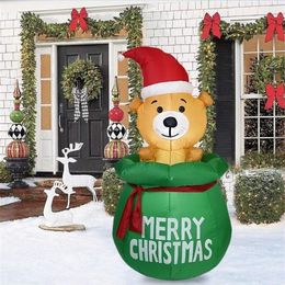 Christmas Inflatable Cute Gift Yard Decoration LED Lights Decor Blow up Lighted Decor Lawn Inflatable for Outdoor Indoor Holiday 2284a