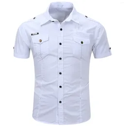 Men's Casual Shirts Fashion Military Shirt Short Sleeve Summer Tactical Cotton Cargo Outdoor Pocket Work For Men