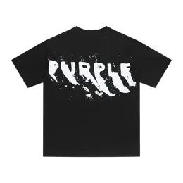 Men's T Shirts Purple Brand Mens 2024 Summer Street Splash Ink Letter Tops Print Cotton Loose Short Sleeve