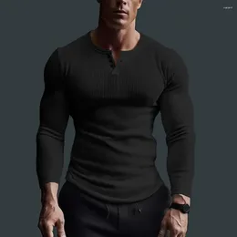 Men's T Shirts Men Long Sleeve Shirt Fitness Muscle Solid Colour V-neck Breathable Top For Spring Autumn