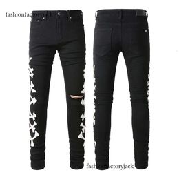 Men Jeans for Man Skinny Jeans Designer Pants Rip Slim Fit with Bone Black Biker Denim Stretch Motorcycle Trendy Knee Hole Long Straight Hip Hop Blue Rock 20ss