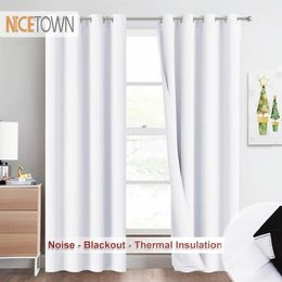 NICETOWN Full Blackout Curtain with Felt Fabtic Liner for Sound Insutation 3 Layers 100% Light Block Home Theater Baby Nursery LJ2224h
