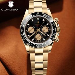 Other Watches CORGEUT 2023 New VK63 Quartz Movement Mens Sports Watch Luxury Sapphire Flat Mirror Mens Watch Second Run J240131