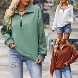Women's Blouses Elegant Patchwork Long Sleeve V Neck Zipper Stitched Tops Women Dressy Casual Ladies Shirts Blusas Fashion Holiday Work