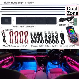 Interior Accessories 18 In 1 Dual Zone Symphony LED Car Ambient Lights RGB 64 Colours Rainbow Acrylic Strip Neon Atmosphere Lighting Kit App