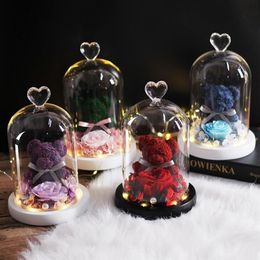 Teddy Bear Rose Flowers In Glass Dome Christmas Festival DIY Cheap Home Wedding Decoration Birthday Valentine's Day Gifts197G