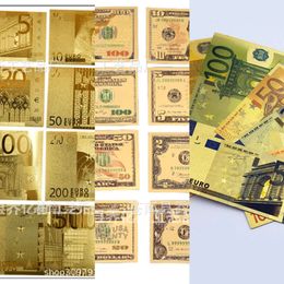 Other Toys 7 8Pcs Commemorative Notes 24K Gold Plated Dollar Euros Fake Money Gifts Collection Antique Banknote USD Currency Toy 22111161M5