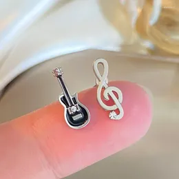 Dangle Earrings 2024 Mini Shining Rhinestone Guitar Stud For Women Girls Cute Cartoon Asymmetric Metal Note Gemetric Jewellery