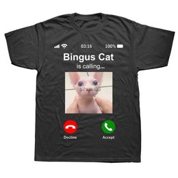Men's T-Shirts Funny Bingus Cat Is Calling T Shirts Summer Style Graphic Cotton Streetwear Short Sleeve Birthday Gifts T-shirt Mens Clothing