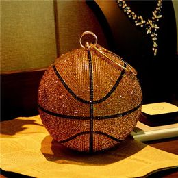 HBP 2021 Basketball Bag Round Ball Gold Clutch Purse Crossbody for Womens Evening Rhinestone Handbags Ladies Party Shoulder Purses233S