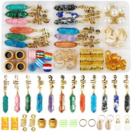 Beads 69pcs/lot Stone Pendant Hair Ring Dreadlock Beads Hair Accessories for Braids Braid Clip In Hair Beads Hair Jewellery for Braids