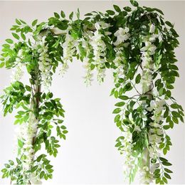 180cm Wisteria Artificial Flowers Plastic Silk Ivy Vine Garland Hydrangea String Wedding Arch DIY Craft Wall Hanging Decoration160K