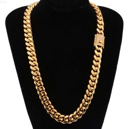 Hovanci 18k Gold Plating 10mm Stainless Steel Mens Hip Hop Cuban Link Chain Necklace Iced Out Crystal Cuban Chain Necklace
