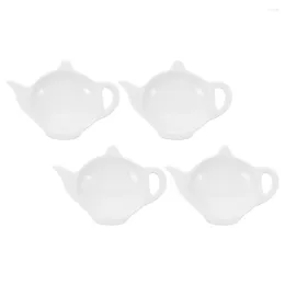 Tea Trays 4pcs Ceramic Teabag Dish Teapot Shape Tray Plate Large