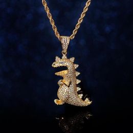Pendant Necklaces Creative Cartoon Dinosaur Iced Out Cubic Zircon Necklace Cool Hip Hop Jewellery Gift For Men Party268k