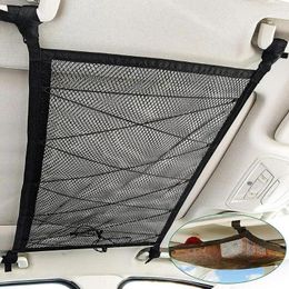 Car Organizer SUV Ceiling Storage Net Pocket Roof Bag Interior Stowing Mesh Breathable Tidying Auto Accessories P0B7