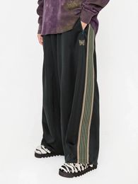 Men's Pants Y2K Needles Wide Leg Men Women Dark Green Trousers Embroidered Butterfly AWGE Track Sweatpants