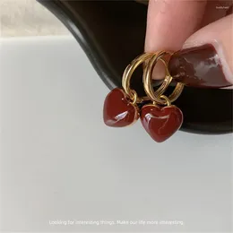 Dangle Earrings Simple Design Wine Red Love Heart For Women Gold Color Circle Vintage Peach Drop Earring Can Be Separated N513