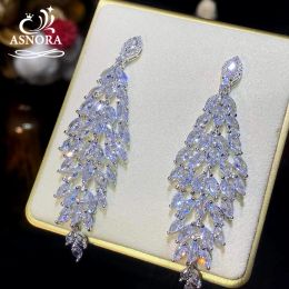 Earrings ASNORA Luxury Long Cubic Zirconia Crystal Earrings For Women Wedding Party Jewellery CZ White E0078