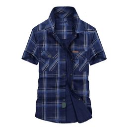 Clearance Summer Shirt Men Casual Shirts Plaid Pure Cotton Loose Military Plus Size M-5xl Chemise Homme 240131