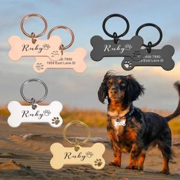 Dog Collars Leashes Personalised Pet Dog Tags Shiny Mirror Bone ID Tags Engraving Name Kitten Puppy Anti-lost Collar Tag for Dog Cat Nameplate Pets