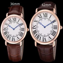 Fashion Men's Ladies Watch 42mm 36mm 316 Stainless Steel Case Leather Strap Quartz Movement high quality Classic Wristwatches306u