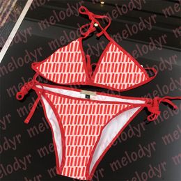 Fashion Bikini Set Contrast Colour Swimwear for Women Letter Print Swimming Biquinis Beach Wear Lace Up Bra Swimsuit