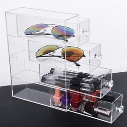 Multifunction Clear Acrylic Makeup Organizer Storage Box Portable Make Up storage drawer Glasses pen Cosmetic display box1245P