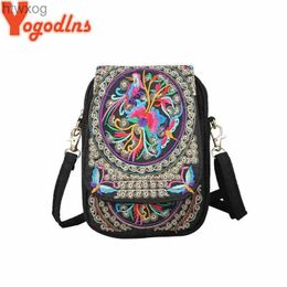 Cell Phone Pouches Women Shoulder Bag Travel Pouch Vintage Floral Embroidered Crossbody Zip Bag Embroidered Mobile Phone Bag Small Handbag YQ240131