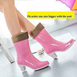 Boots Fashion Women High Heels Rain BootsWaterproof Mid-calf Rubber ShoesGirls Non-slip GaloshesCandy ColorsFREE Dropshipping