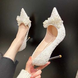 Dress Shoes Rimocy Ladies Sexy Stiletto Heel Pearl Wedding Shoes Bride Thin High Heels White Pumps Women 2022 Pointed Toe Dress Party Shoes