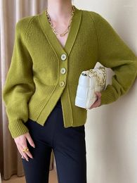 Women's Sweaters Green Big Size Elegant Knitting Cardigan Sweater V-Neck Long Lantern Sleeve Women Fashion Spring Autumn O597